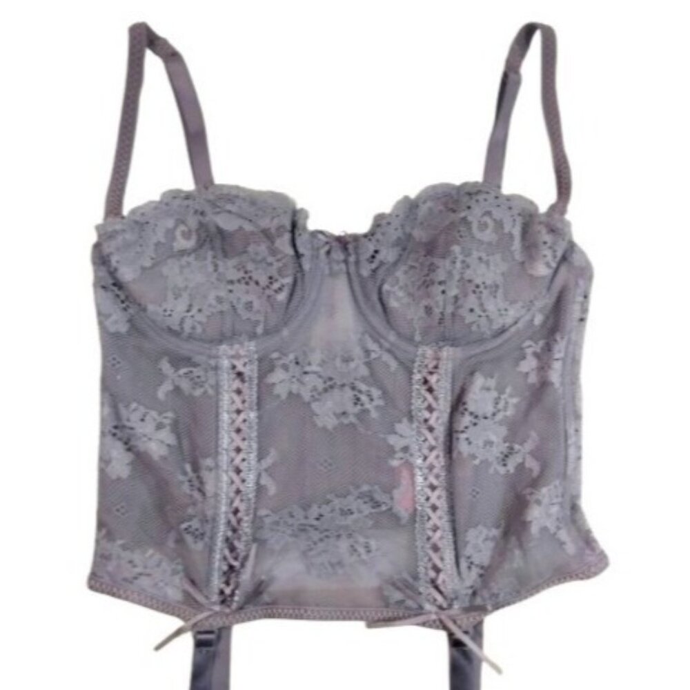 Victorias Secret Floral Lace Bustier 34B Lavender Pastel Feminine Romantic Sweet